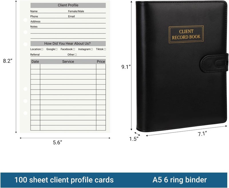 suituts Client Record Book, Hair Stylist Client Profile Book-Binder and Client Record Cards with Alphabetical Tabs for Salons, Hair Stylist, Nail, Small Business(100 Sheets Profile Cards, 5.6" X 8.2") - Image 2